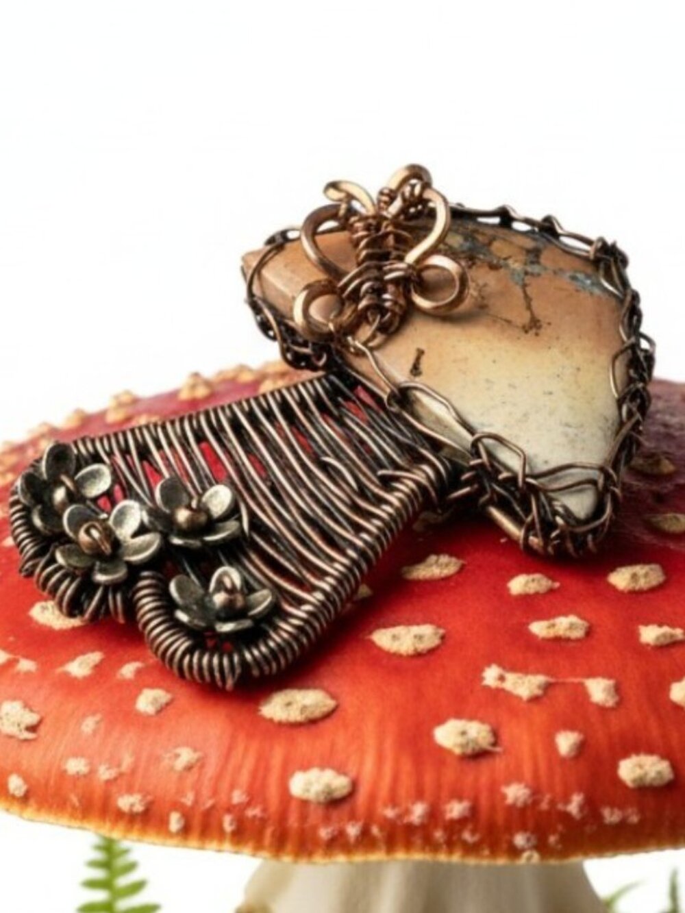 One-of-a-Kind Maligano Jasper Toadstool Brooch or Pendant